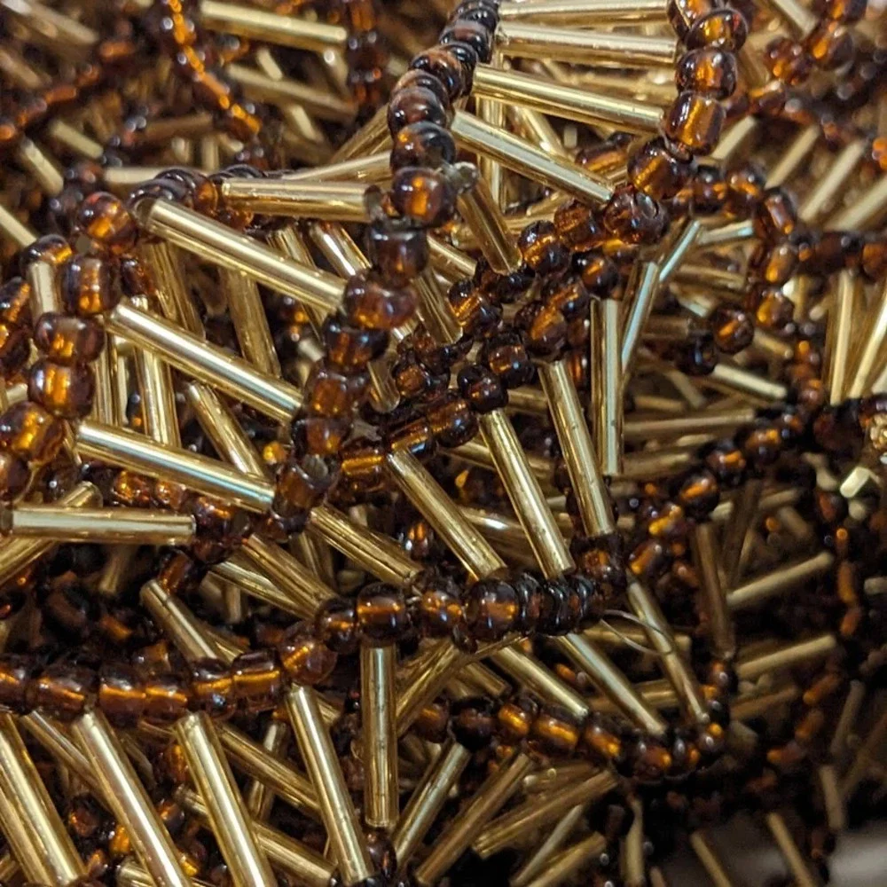 Vintage Christmas Bugle Bead Garland Lot 36 Ft Total 6 Strands Gold Amber